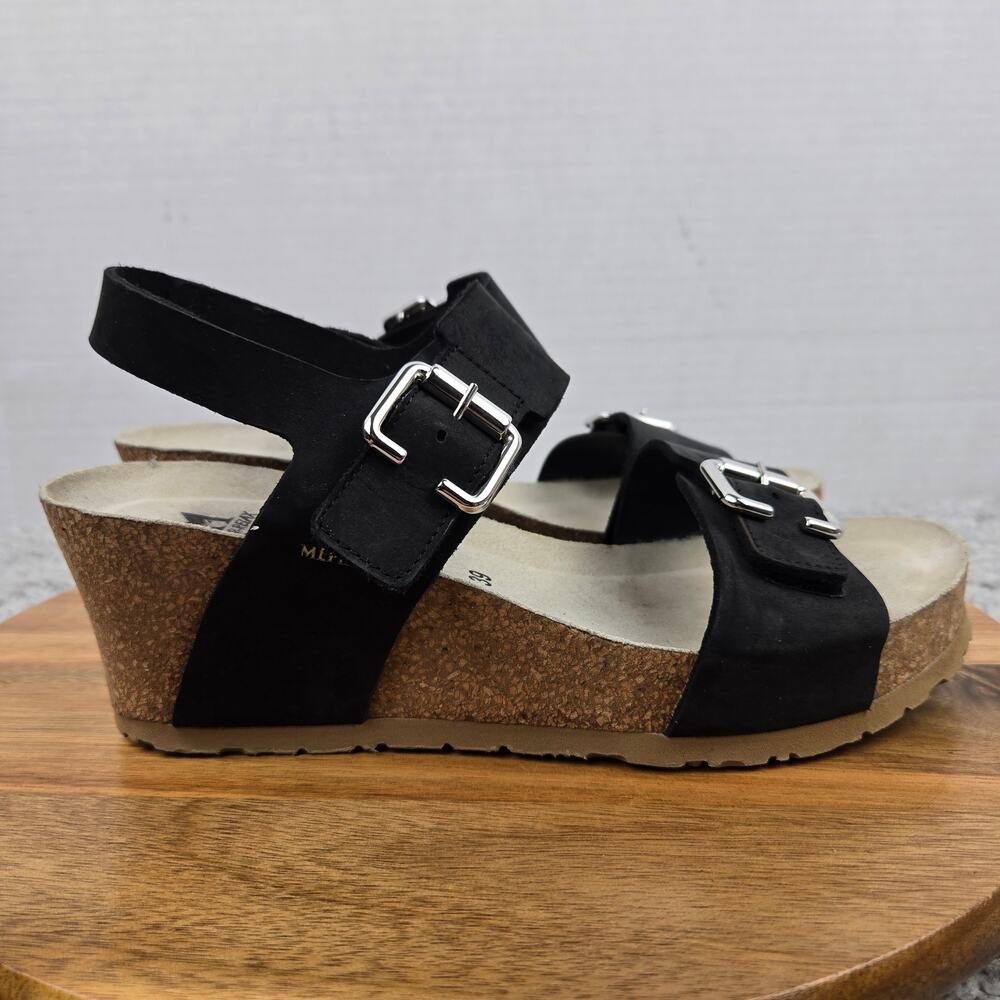 Mephisto Womens 39 Lissandra Black Leather Double Ankle Strap Daily Wedge Sandal - Picture 5 of 15